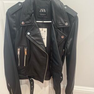 Zara Black Leather Moto Jacket